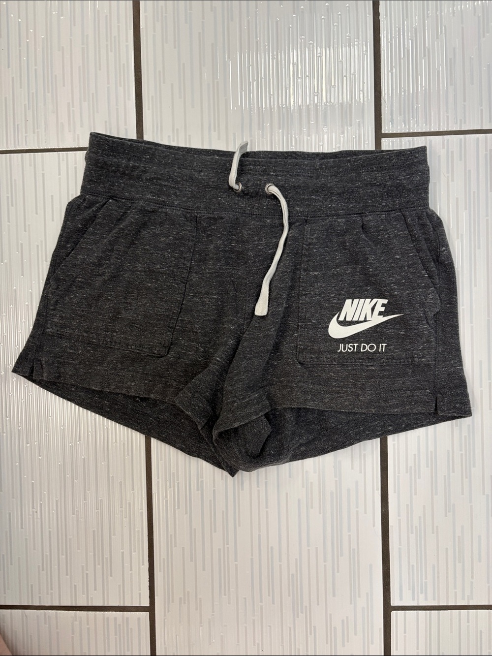 NIKE Women's Dark Gray Logo Drawstring Shorts